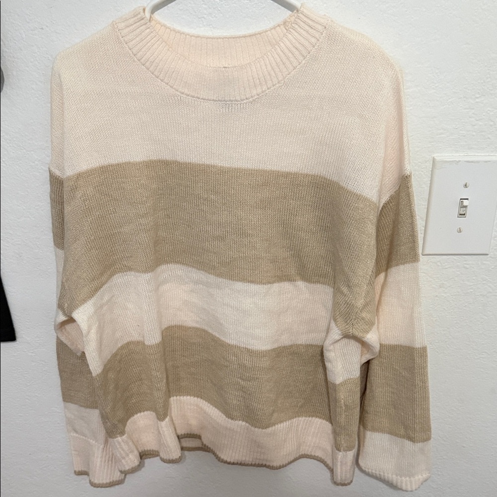 H&M Beige and Cream Striped Sweater